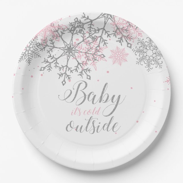 Baby It's Cold Outside Snowflake Baby Shower Paper Plate (Front)