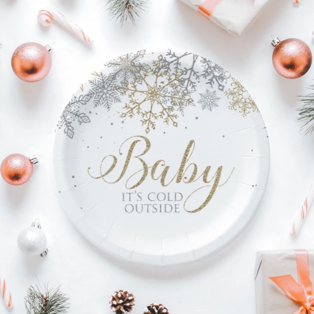 Baby It's Cold Outside Snowflake Baby Shower Paper Plate (Creator Uploaded)