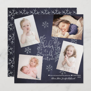 Baby It's Cold Outside Snowflakes 4 Photos Navy Invitation