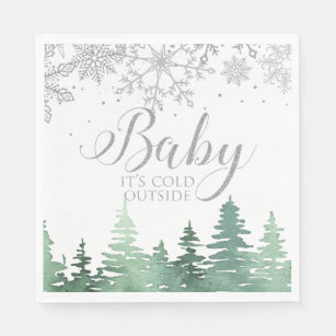 Baby It's Cold Outside snowflakes and trees Napkin