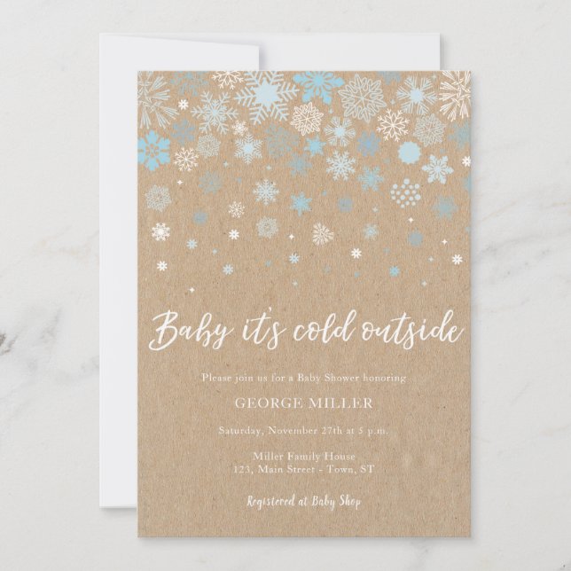 Baby it's cold outside, snowflakes baby shower invitation (Front)