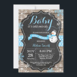Baby its Cold Outside Snowman Boy Baby Shower Invitation<br><div class="desc">Baby its Cold Outside Rustic Winter Snowman Baby Shower invitation. Blue Snowflake. Rustic Wood Chalkboard Background. Country Vintage Retro Barn. Boy Baby Shower Invitation. Winter Holiday Baby Shower Invite. Blue and White Snowflakes. For further customisation, please click the "Customise it" button and use our design tool to modify this template....</div>