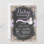 Baby its Cold Outside Snowman Girl Baby Shower Invitation<br><div class="desc">Baby its Cold Outside Rustic Winter Snowman Baby Shower invitation. Purple Snowflake. Rustic Wood Chalkboard Background. Country Vintage Retro Barn. Girl Baby Shower Invitation. Winter Holiday Baby Shower Invite. Blue and White Snowflakes. For further customisation, please click the "Customise it" button and use our design tool to modify this template....</div>