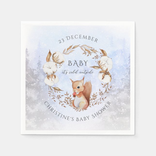 Baby It's Cold Outside Squirrel Winter Baby Shower Napkin (Front)