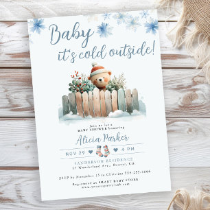 Baby its cold outside teddy bear baby shower invitation