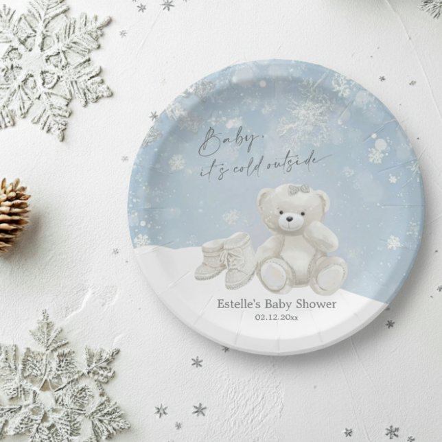 Baby, It's Cold Outside Teddy Bear Winter Party Paper Plate (Creator Uploaded)