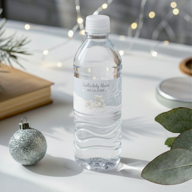 Baby, It's Cold Outside Teddy Bear Wonderland  Water Bottle Label (Creator Uploaded)