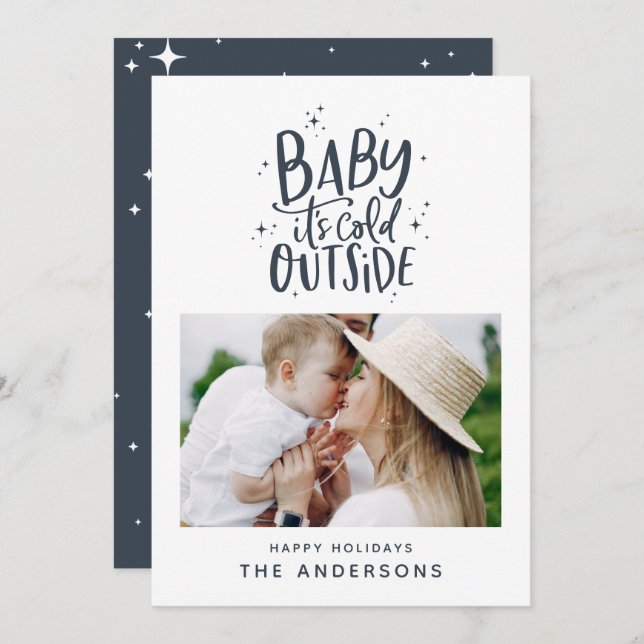 Baby its cold outside typography Christmas photo Save The Date (Front/Back)