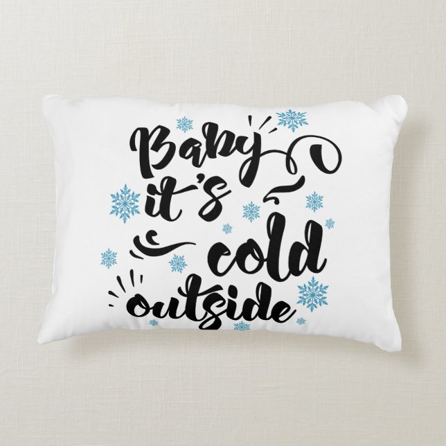Baby its Cold Outside typography Winter Holiday Decorative Cushion (Back)