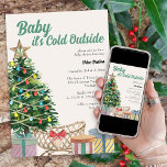 Baby its Cold Outside Vintage Baby Shower Invitation<br><div class="desc">Vintage christmas baby shower invitation lettered with "Baby it's Cold Outside". This watercolor design features a lit christmas tree, cradle and gifts with retro typography in a gender neutral colour palette. Whimsical, quirky and perfect for the festive holiday season. Please browse my Vintage Christmas collection for matching items or message...</div>