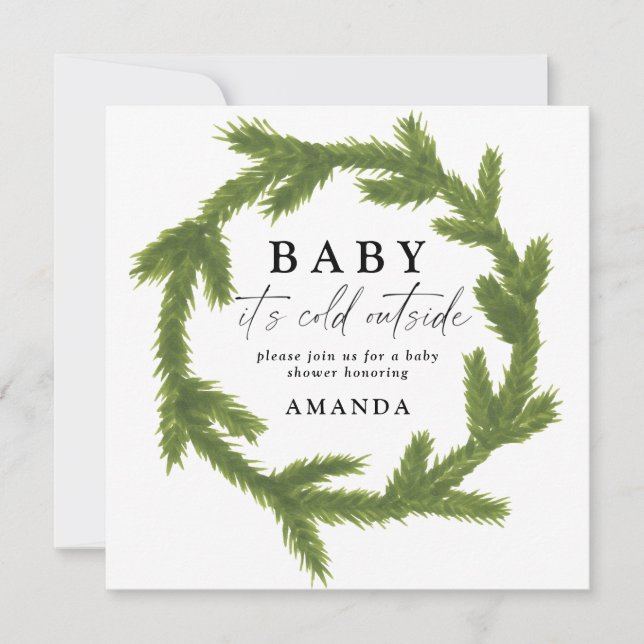 Baby it's cold outside watercolor baby shower announcement (Front)
