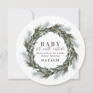 Baby it's cold outside watercolor baby shower announcement