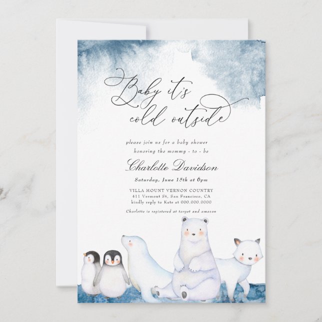 Baby It's Cold Outside Winter Animals Baby Shower Invitation (Front)