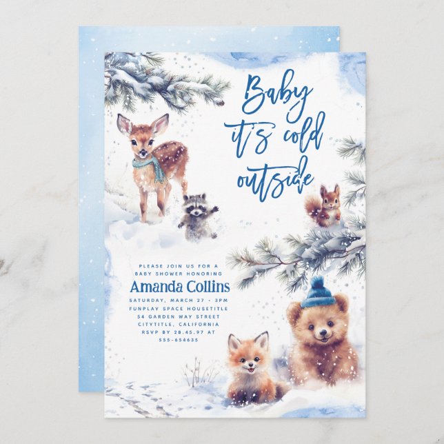 Baby It's Cold Outside Winter Animals Baby Shower Invitation (Front/Back)