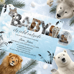 Baby Its Cold Outside Winter Animals Baby Shower  Invitation