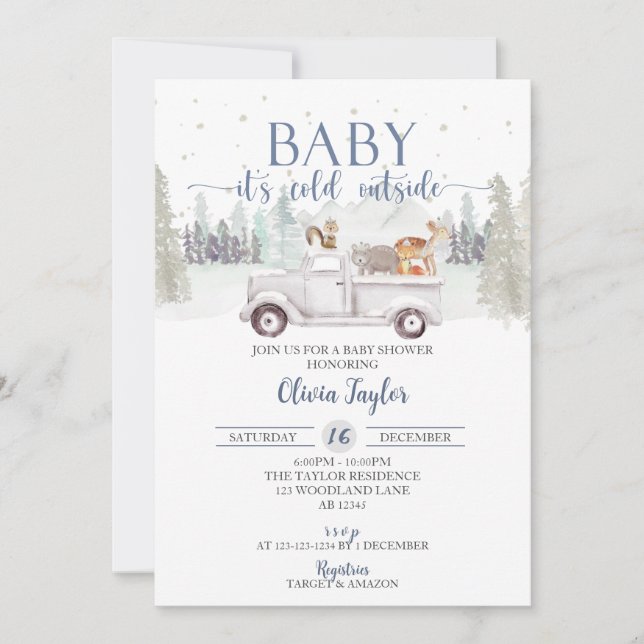 Baby It's Cold Outside, Winter Animals Baby Shower Invitation (Front)