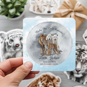 Baby Its Cold Outside Winter Animals Baby Shower  Square Sticker
