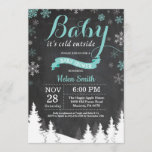 Baby its Cold Outside Winter Aqua Baby Shower Invitation<br><div class="desc">Baby its Cold Outside Winter Baby Shower invitation. Aqua and White Snowflake. Boy or Girl Baby Shower Invitation. Winter Holiday Baby Shower Invite. Chalkboard Background. Woodland Trees Forest Mountain. For further customisation,  please click the "Customise it" button and use our design tool to modify this template.</div>