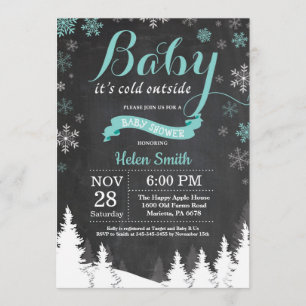 Baby its Cold Outside Winter Aqua Baby Shower Invitation