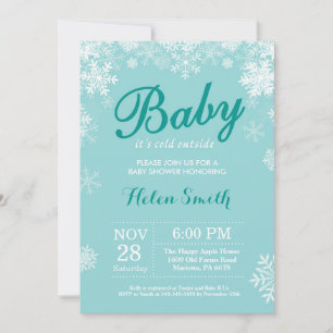Baby its Cold Outside Winter Aqua Baby Shower Invitation