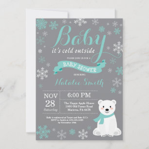 Baby Its Cold Outside Winter Aqua Baby Shower Pink Invitation
