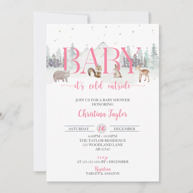 Baby It's Cold Outside, Winter Baby Girl Shower Invitation (Front)