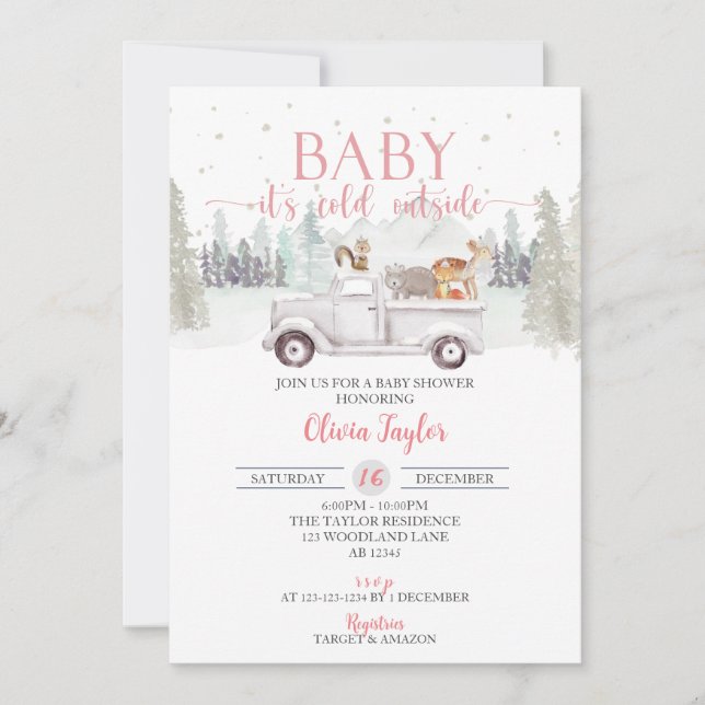 Baby It's Cold Outside, Winter Baby Girl Shower Invitation (Front)