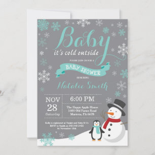 Baby Its Cold Outside Winter Baby Shower Aqua Invitation