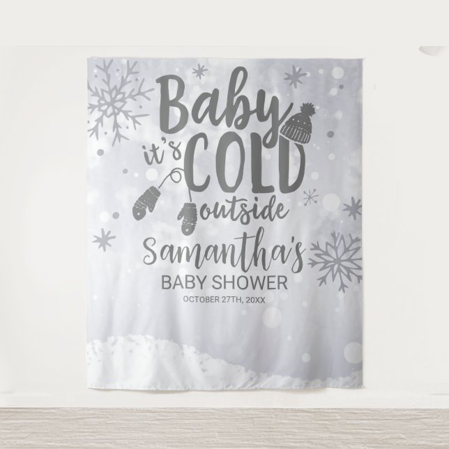 Baby It's Cold Outside Winter Baby Shower Backdrop Tapestry (Front)