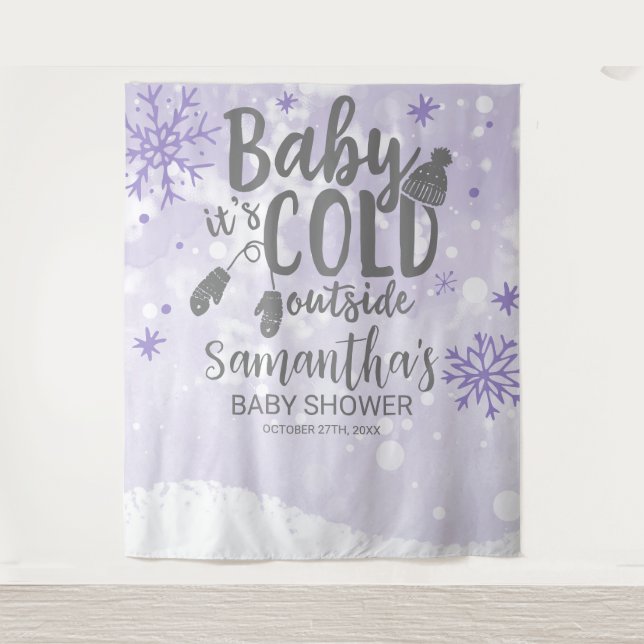 Baby It's Cold Outside Winter Baby Shower Backdrop Tapestry (Front)