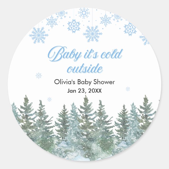 Baby It's Cold Outside Winter Baby Shower Classic Round Sticker (Front)