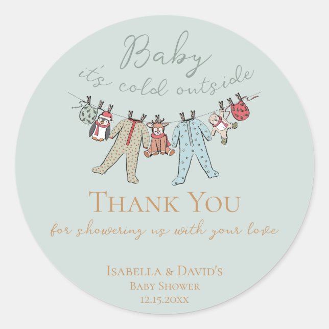 Baby Its Cold Outside Winter Baby Shower Classic Round Sticker (Front)