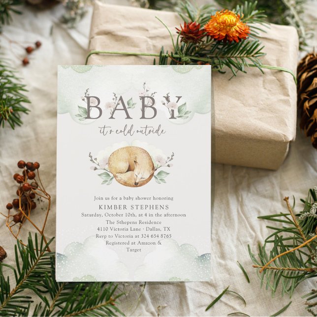 Baby Its Cold Outside Winter Baby Shower Cute Fox Invitation (Creator Uploaded)