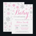 Baby Its Cold Outside Winter Baby Shower Invitation<br><div class="desc">Baby Its Cold Outside Winter Baby Shower Invitation. Girl Baby Shower Invitation. Winter Holiday Baby Shower Invite. Pink and Grey Snowflakes. For further customisation,  please click the "Customise it" button and use our design tool to modify this template.</div>