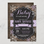 Baby Its Cold Outside Winter Baby Shower Invitation<br><div class="desc">Baby Its Cold Outside Winter Baby Shower Invitation. Boy or Girl Baby Shower Invitation. Winter Holiday Baby Shower Invite. Purple and White Snowflakes. Rustic Wood and Chalkboard Background. For further customisation,  please click the "Customise it" button and use our design tool to modify this template.</div>
