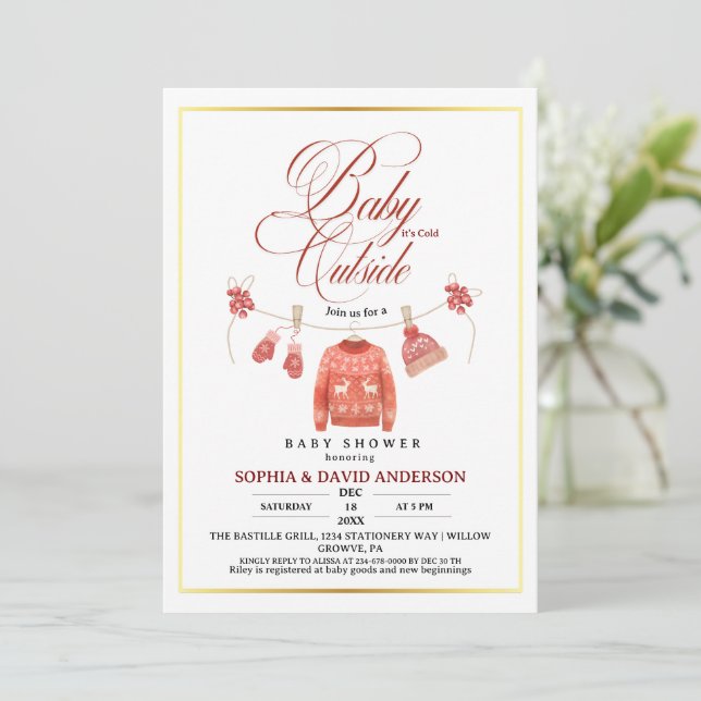 Baby Its Cold Outside Winter Baby Shower Invitation (Standing Front)