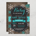 Baby Its Cold Outside Winter Baby Shower Invitation<br><div class="desc">Baby Its Cold Outside Winter Baby Shower Invitation. Boy or Girl Baby Shower Invitation. Winter Holiday Baby Shower Invite. Aqua and White Snowflakes. Rustic Wood and Chalkboard Background. For further customisation,  please click the "Customise it" button and use our design tool to modify this template.</div>