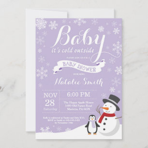 Baby Its Cold Outside Winter Baby Shower Purple Invitation