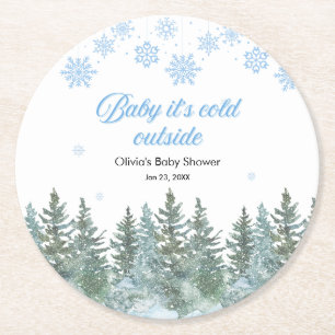 Baby It's Cold Outside Winter Baby Shower Round Paper Coaster