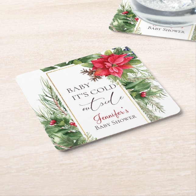 Baby Its Cold Outside Winter Baby Shower  Square Paper Coaster (Angled)