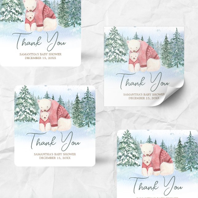 Baby It's Cold Outside Winter Baby Shower Square Sticker (Winter Baby Shower Sticker)