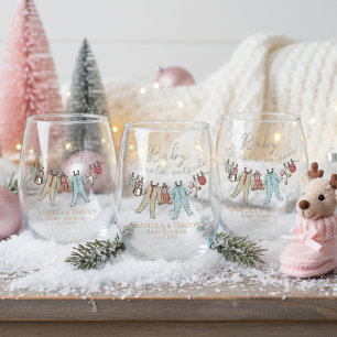 Baby Its Cold Outside Winter Baby Shower Stemless Wine Glass