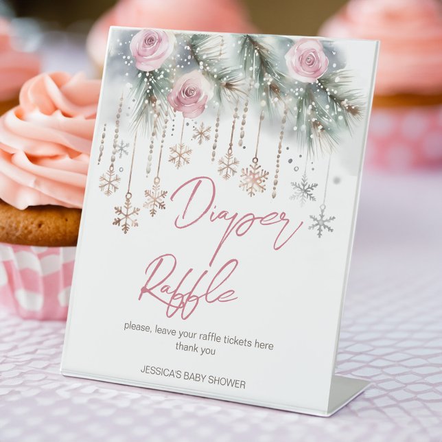 Baby it's cold outside winter baby shower table pedestal sign (Baby it's cold outside winter baby shower diaper raffle table pedestal sign personalized table signs)