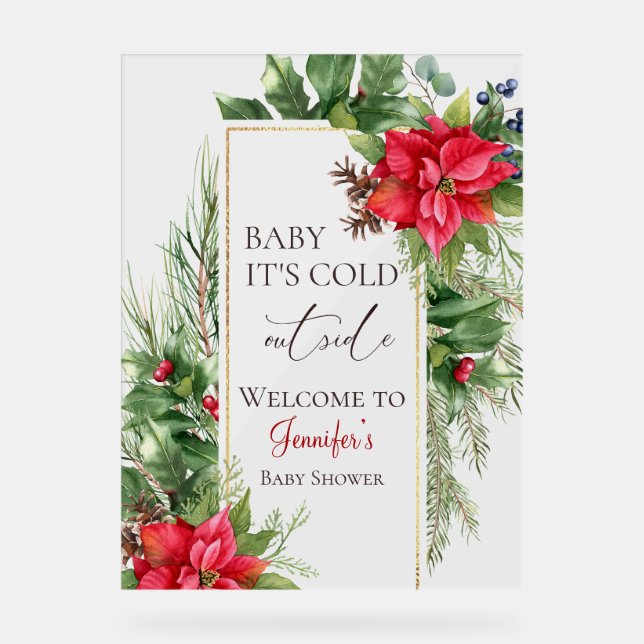 Baby Its Cold Outside Winter Baby Shower Welcome Acrylic Sign (Front)