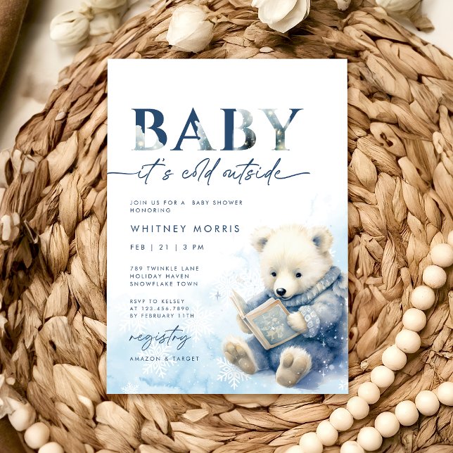Baby It's Cold Outside Winter Bear Baby Shower Invitation (Creator Uploaded)