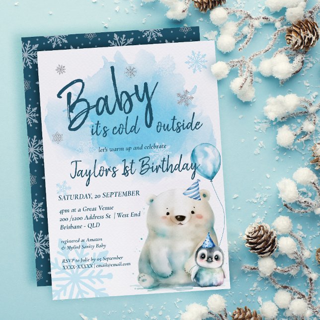 Baby It's Cold Outside Winter Birthday Invitation ( Get ready to turn up the coolness at our Winter Baby Shower with this captivating invitation! )