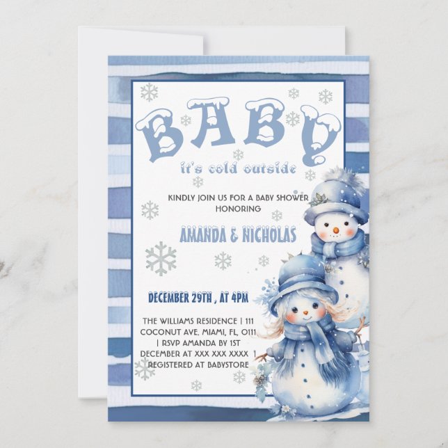 Baby It's Cold Outside Winter Blue Baby Shower Invitation (Front)