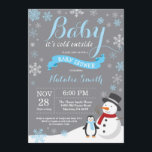 Baby Its Cold Outside Winter Boy Baby Shower Blue Invitation<br><div class="desc">Baby Its Cold Outside Rustic Winter Boy Baby Shower Invitation. Boy Baby Shower Invitation. Winter Holiday Baby Shower Invite. Blue and White Snowflakes. Snowman and Gary Background. For further customisation,  please click the "Customise it" button and use our design tool to modify this template.</div>