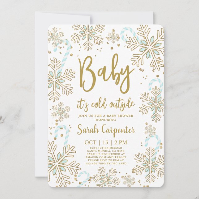 Baby it's cold outside winter christmas baby boy invitation (Front)