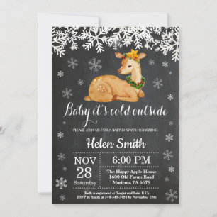 Baby its Cold Outside Winter Deer Baby Shower Invitation